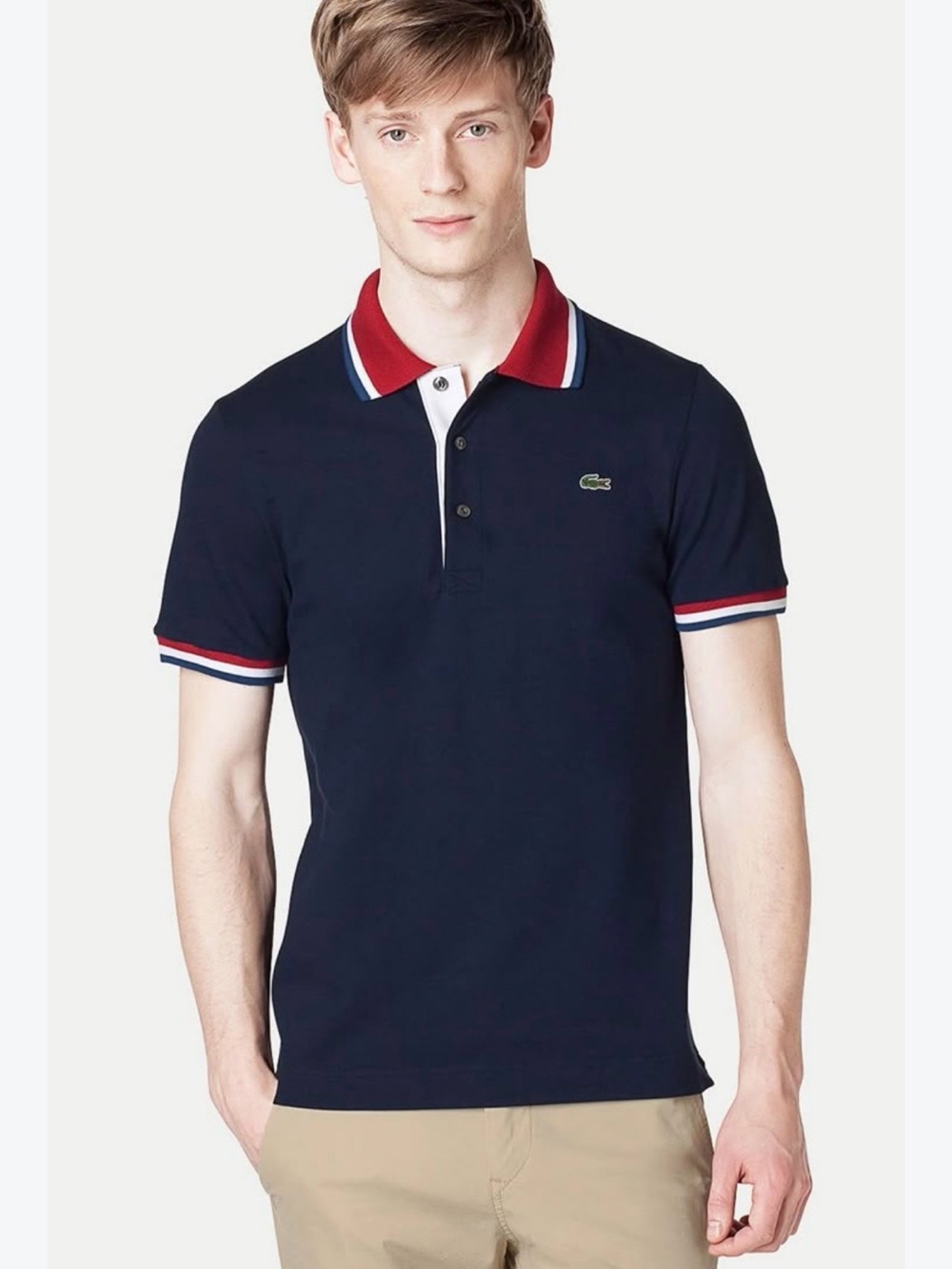 Lacoste Navy Polo with Red and White Trim